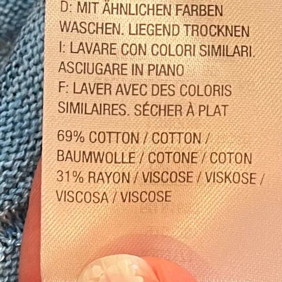 Isaac Mizrahi Live! Cotton Blend Blue Wavy Chevron Print Long Open Cardigan XL - Picture 9 of 12